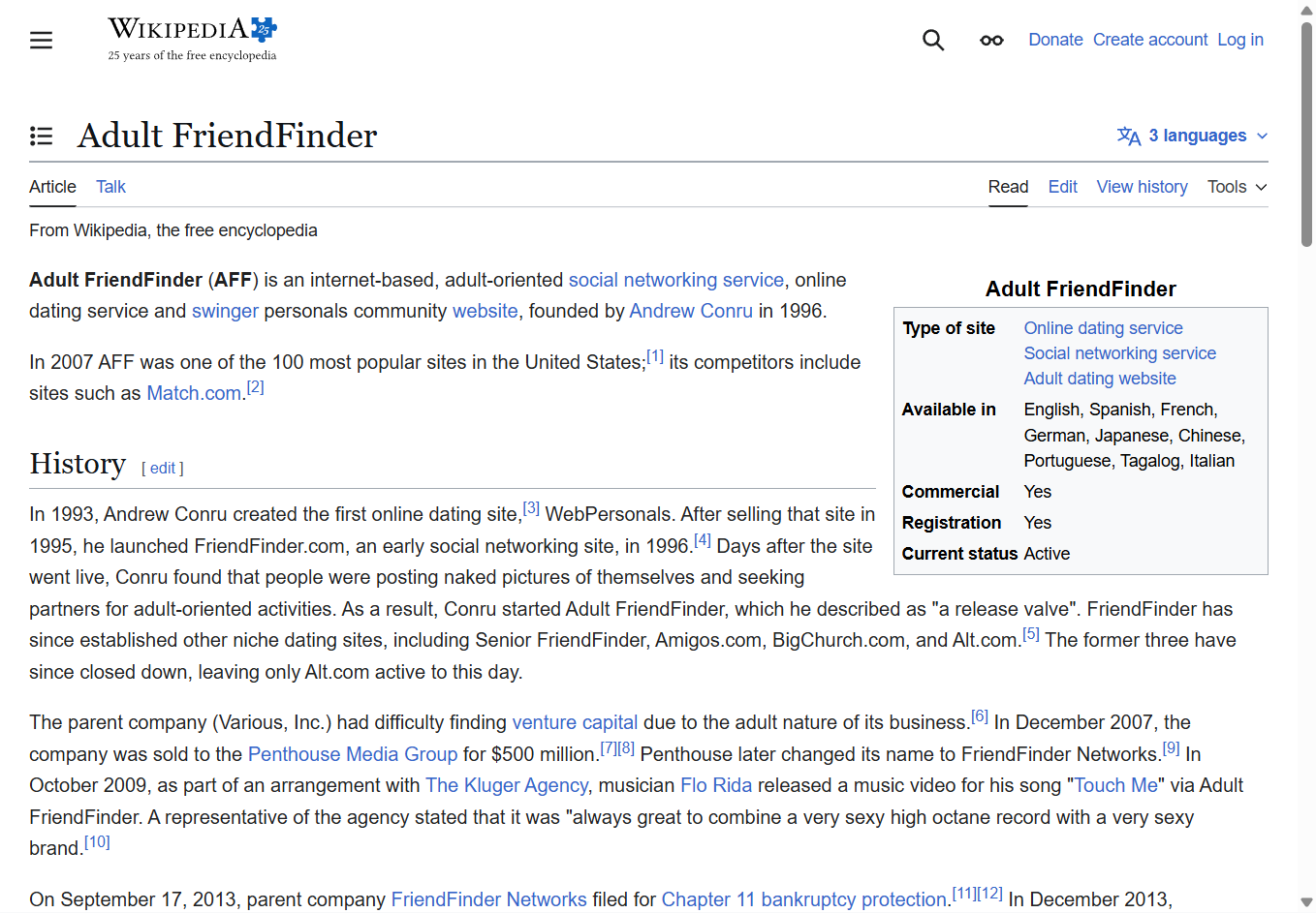 Adult FriendFinder platform overview showing the world's largest casual dating site