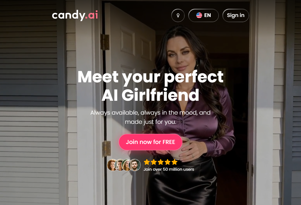Candy AI homepage showing AI girlfriend creation interface