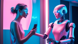 A photorealistic image of a friendly robot companion helping a person with their daily tasks in a futuristic home.